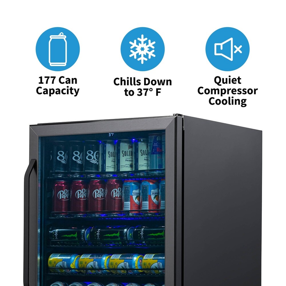 NewAir 177 Can Built In Refrigerator Beverage Cooler Under Counter Fridge   Black Stainless Steel