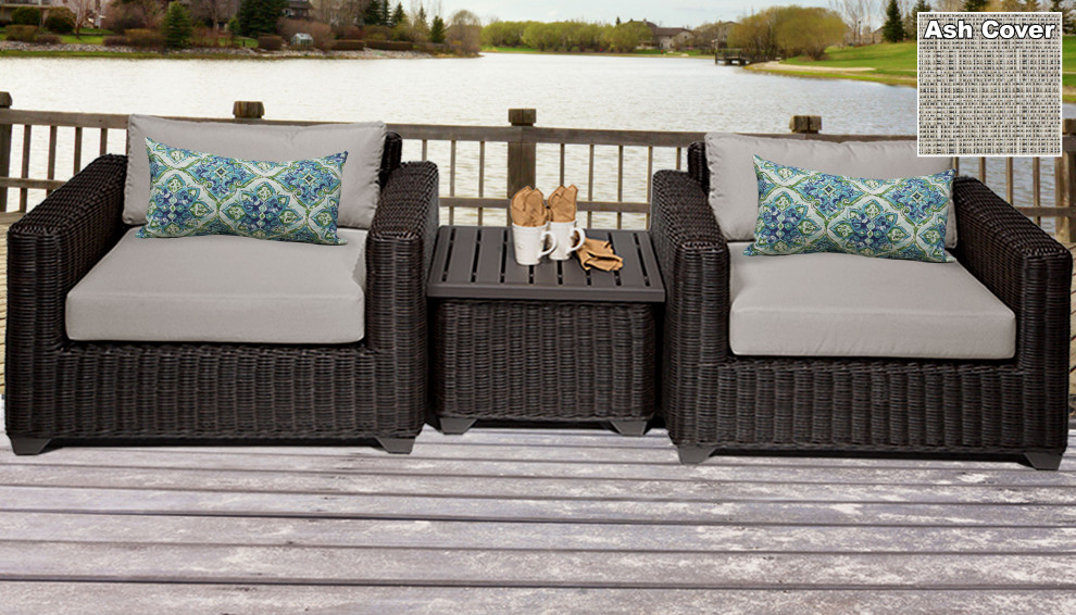 Venice 3 Piece Outdoor Wicker Patio Furniture Set 03a   Tropical   Outdoor Lounge Sets   by TKClassics  Houzz