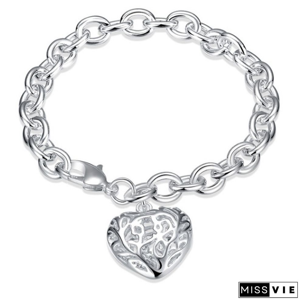 Fashion Jewelry 925 Sterling Silver Heart-Shape Chain Bracelets for Women