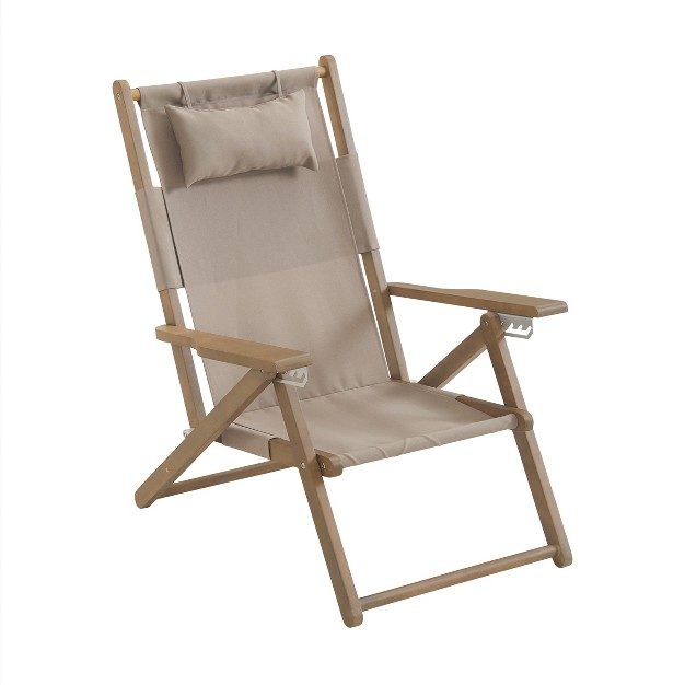 Beach Chair Outdoor Weather resistant Wood Folding Chair With Backpack Straps 4 position Reclining Seat Beach Essentials By Lavish Home taupe