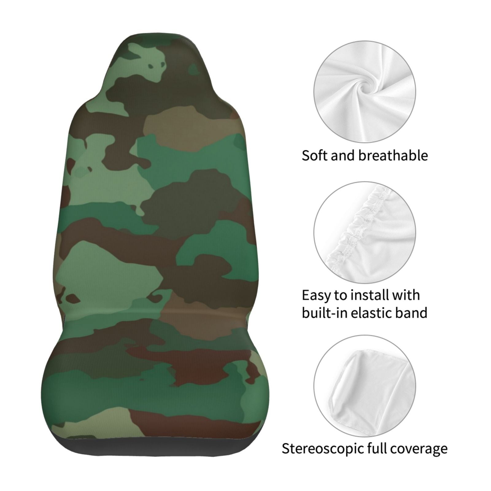 LNWH Car Seat Covers， Green Camouflage Pattern Car Interior Seat Covers - Universal Fit Most Cars， SUV， Trucks， 2pcs Car Seat Protectors