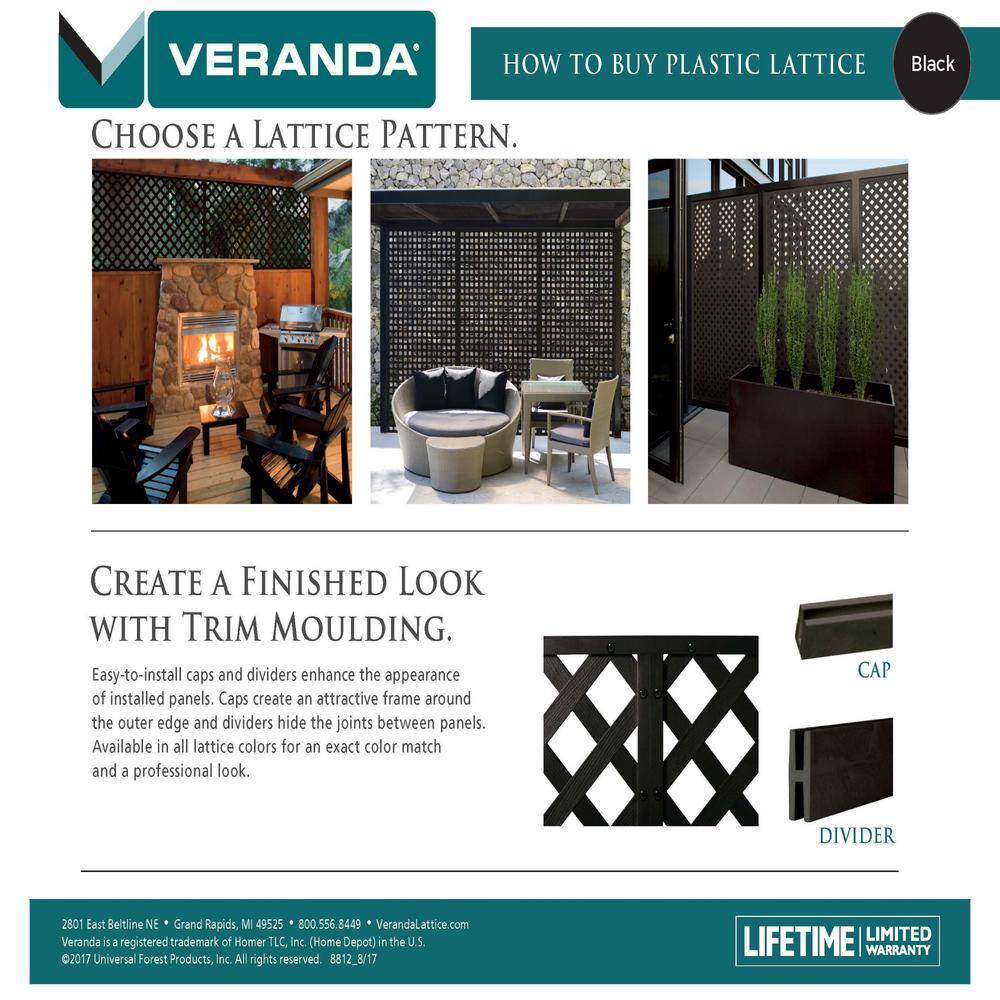 Veranda 4 ft. x 8 ft. Black Garden Vinyl Lattice 189723