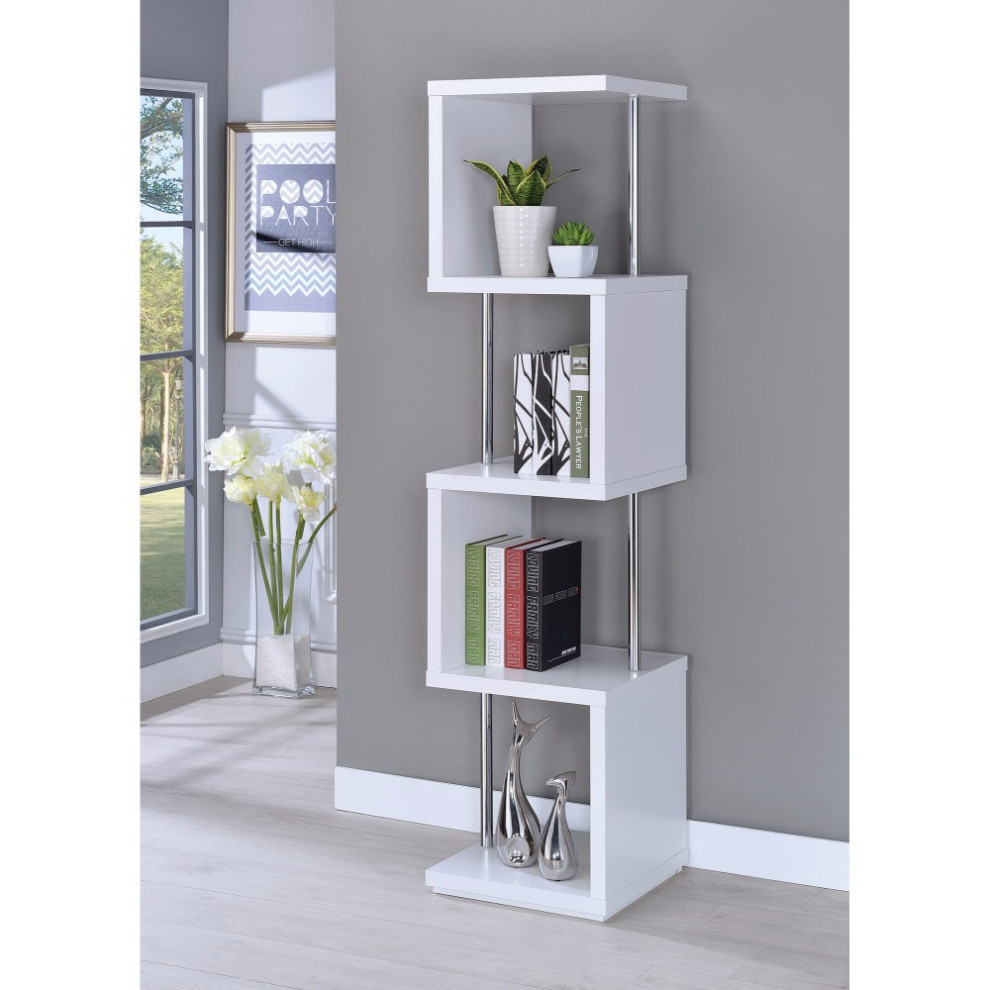 Modern Four Tier Wood And Metal  Bookcase  White   Contemporary   Bookcases   by Benzara  Woodland Imprts  The Urban Port  Houzz