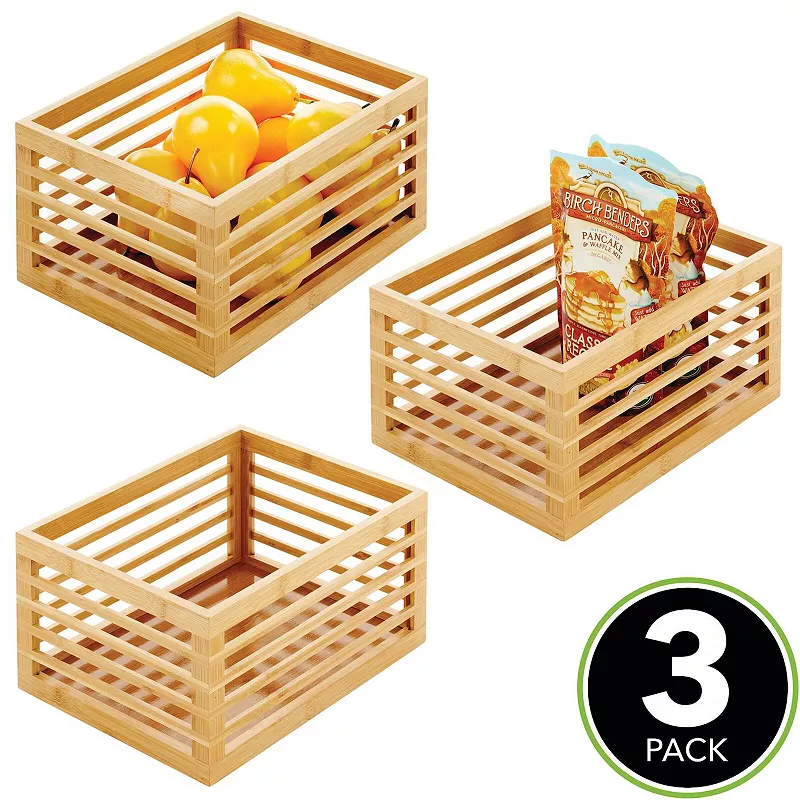 mDesign Formbu 12 x 9 x 6 Natural Wood Slotted Storage Organizer Bin - 3 Pack