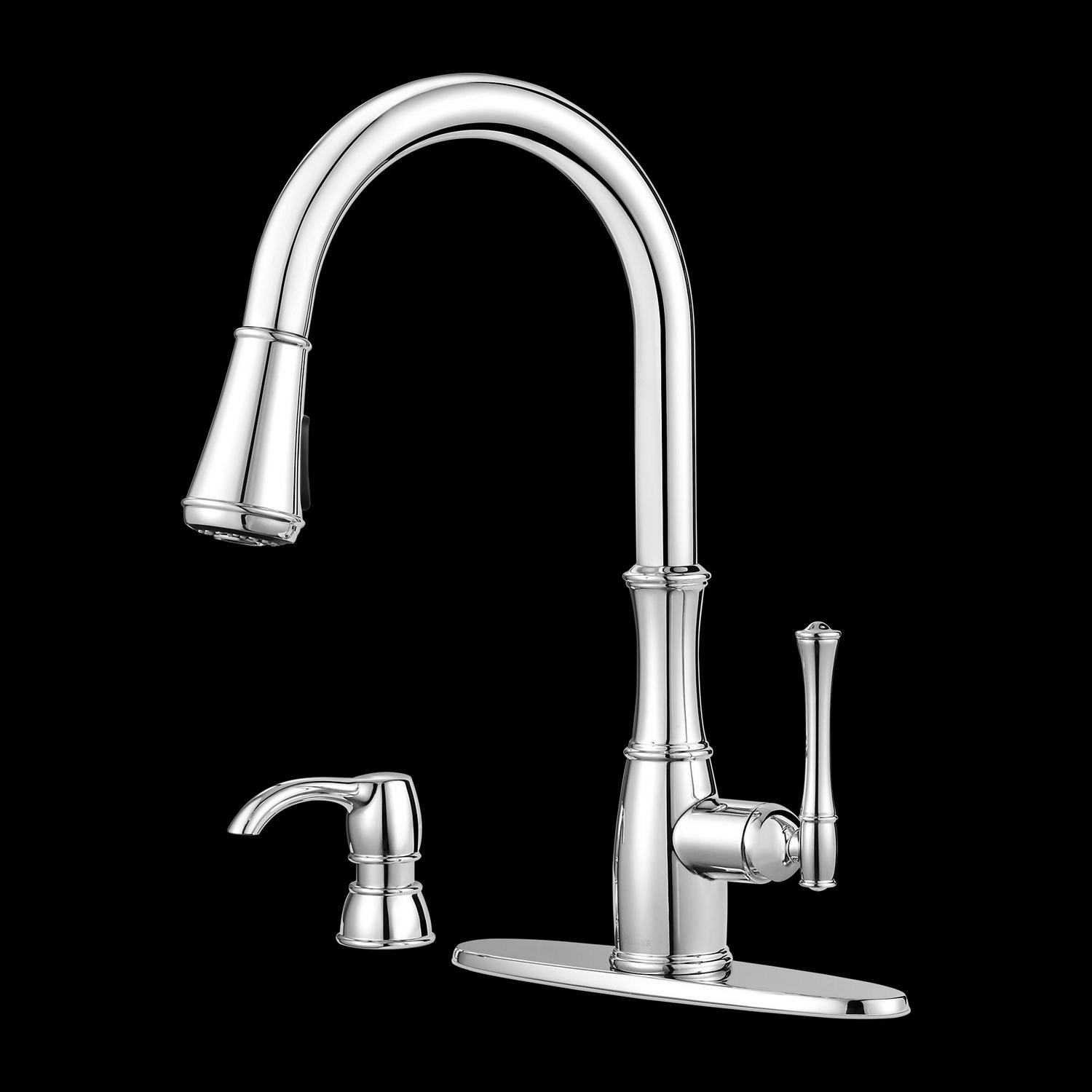 Pfister Wheaton 1-Handle Pull-Down Kitchen Faucet with Soap Dispenser in Polished Chrome