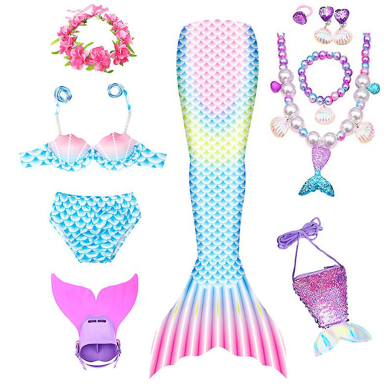 Mermaid Tails For Swimming For Girls Swimmable Swimsuit Kids Bathing Suits Birthday Gift 3-12 Years (with Monofin)