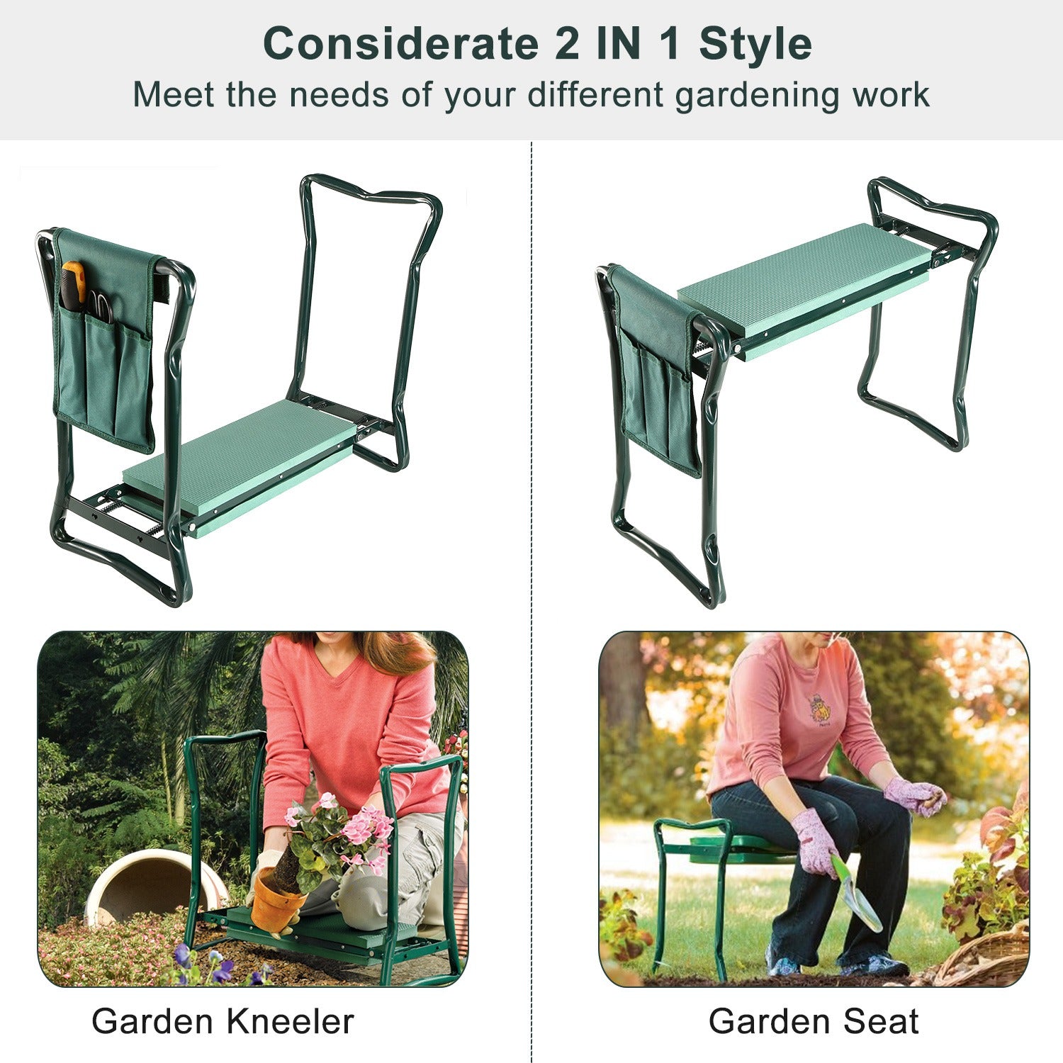 iMounTEK Padded Garden Kneeler Seat Bench Foldable Sofa Eva Lawn Stool with Stool Pouch Green