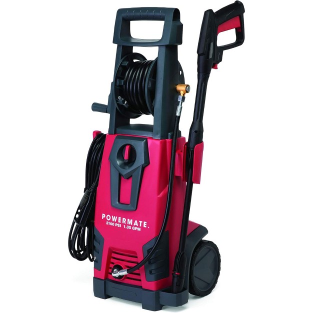 Powermate 2100 Psi 1 3 Gpm Portable Cold Water Electric Pressure Washer With Onboard Storage 20 Foot High Pressure Hose And Auto Stop Switch Red