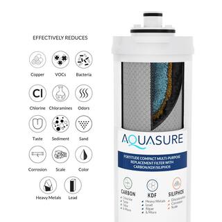 AQUASURE Fortitude Compact Under Sink Multi-Purpose Water Filtration System with CarbonKDF and Siliphos Scale Inhibiting Media AS-FC50H-CKS