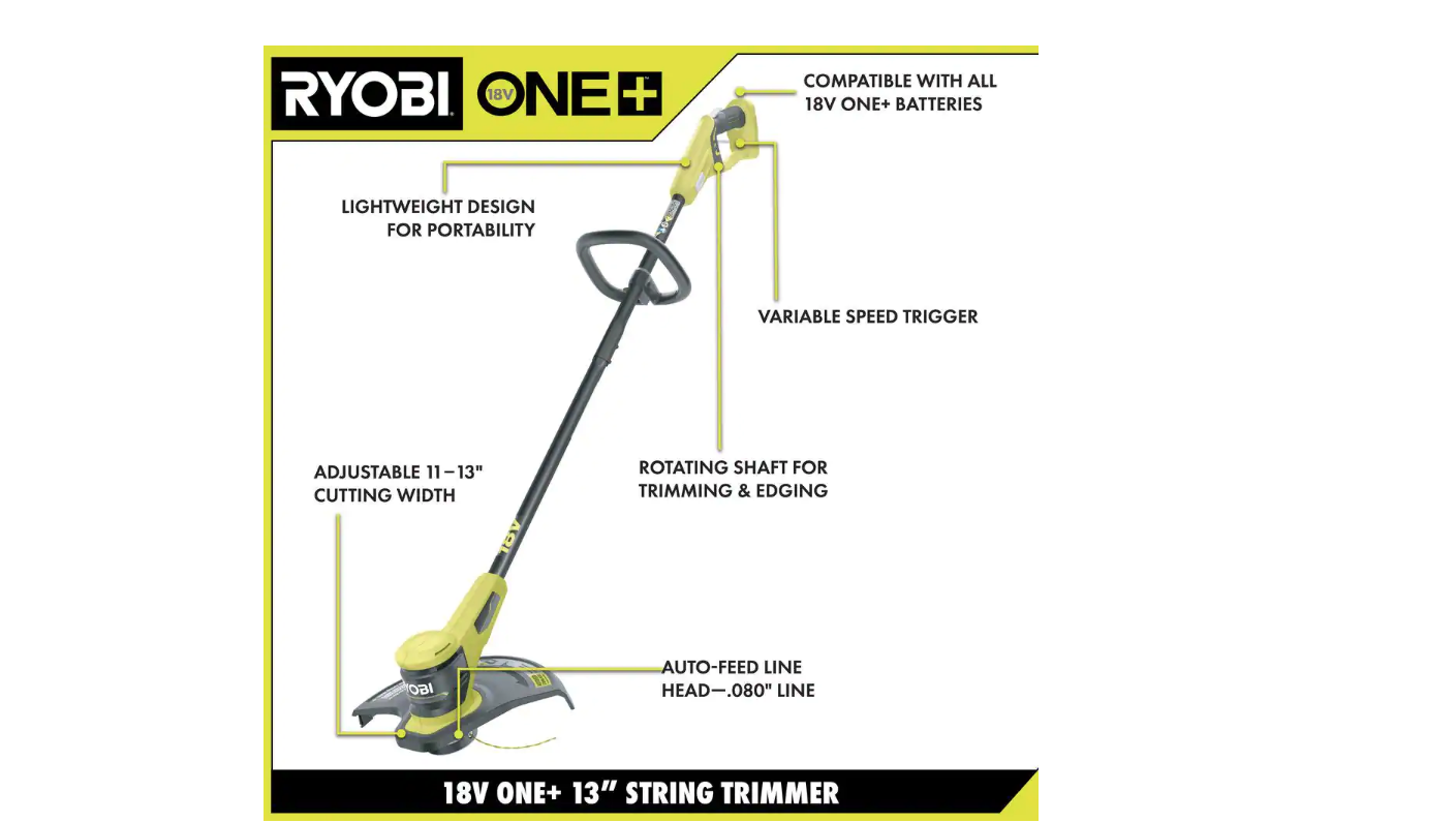 RYOBI P20150VNM ONE+ 18V 13 in. Cordless Battery String Trimmer with 2.0 Ah Battery and Charger