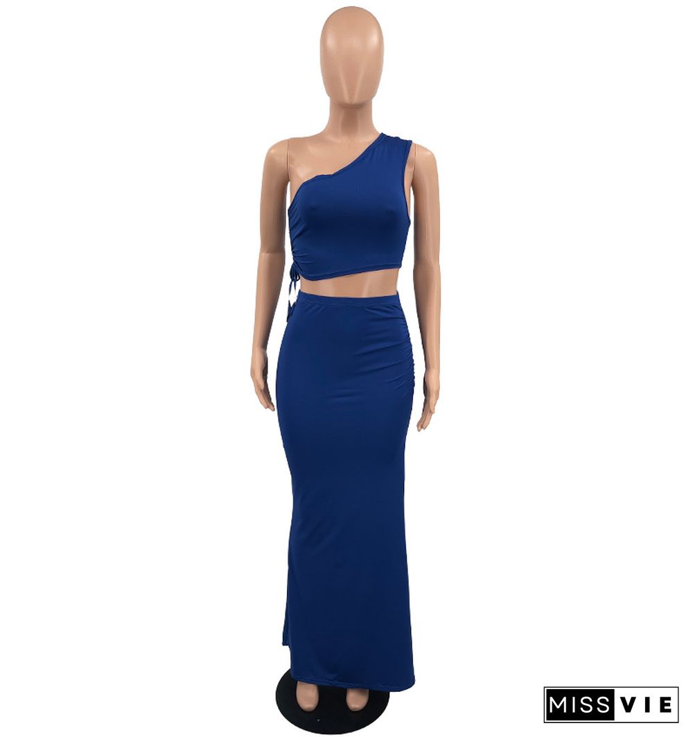 Skew Collar Crop Tops Maxi Skirts Two Piece Set