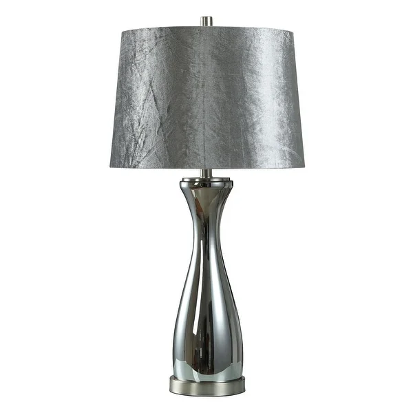 Subdued Silver Table Lamp - Elegant Smokey Grey Finish With Grey Velvet Shade