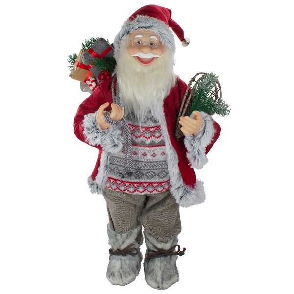 2' Standing Santa Christmas Figure Carrying Snow Shoes and Presents