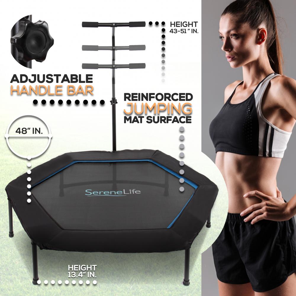 SereneLife SLELT518  Pro Aerobics Fitness Trampoline  Portable Gym Sports Trampoline with Adjustable Handrail