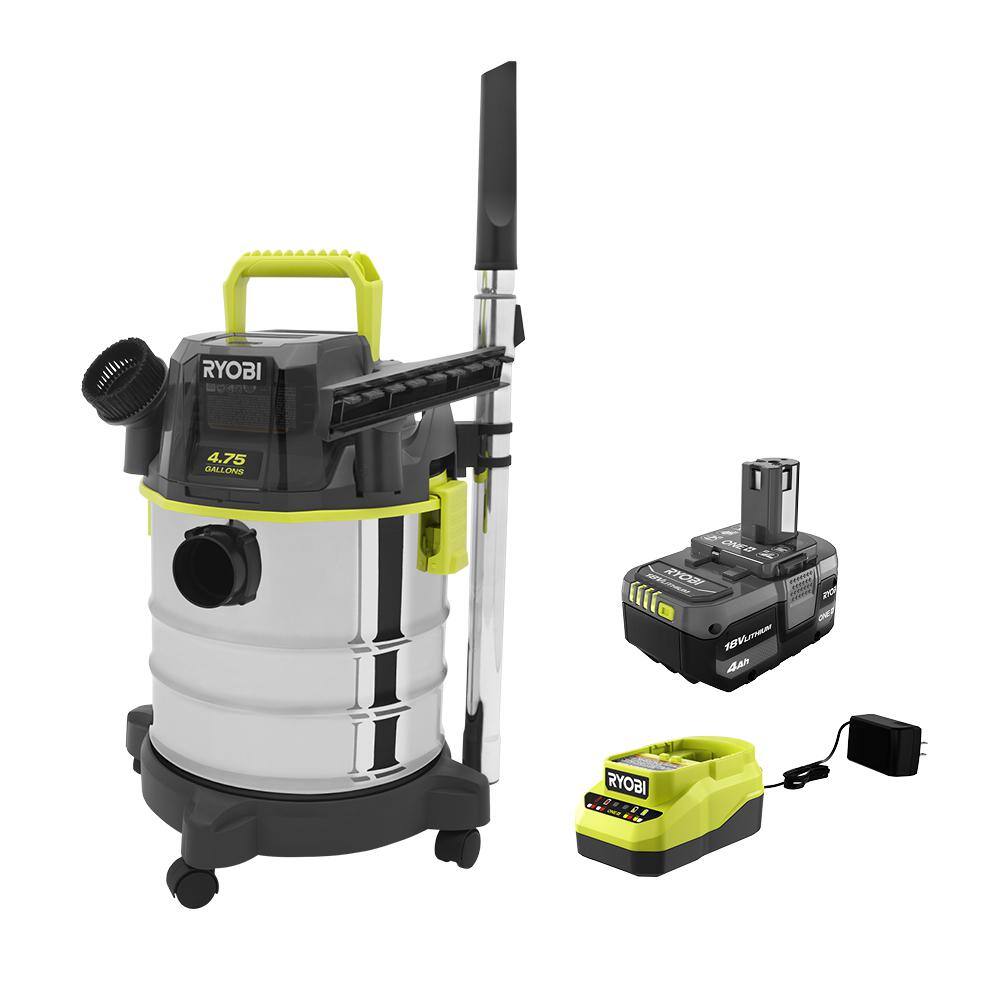 RYOBI ONE+ 18V Cordless 4.75 Gal. WetDry Vacuum Kit with 4.0 Ah Battery and Charger PWV201KN