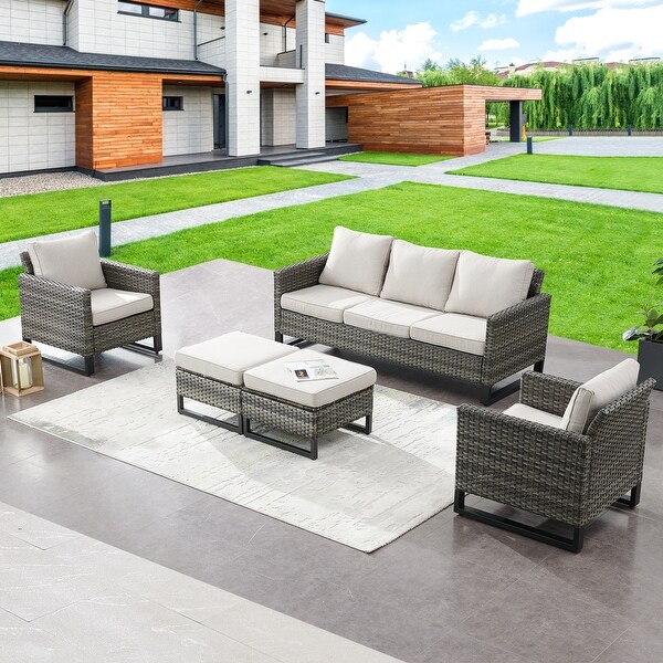 Patio Sofa Chair Set with Propane Fire Pit Table