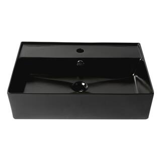 ALFI BRAND 23.38 in. Above Mount Porcelain Rectangular Vessel Sink in Black Matte ABC901-BM