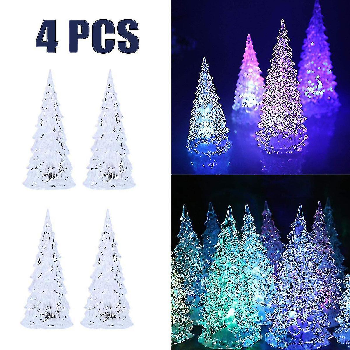 4pcs Led Lighted Christmas Tree Acrylic Colorful Glowing Festive Table Decor