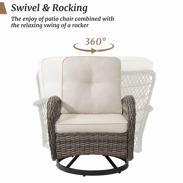 COZYMAN Outdoor Patio 3Piece Wicker Conversation Set Swivel Rocking Chat Chairs