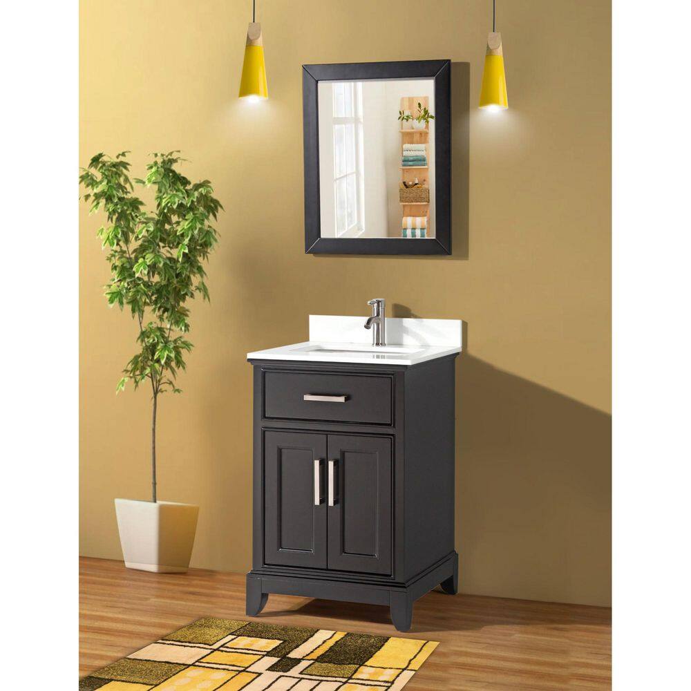 Vanity Art Genoa 24 in. W x 22 in. D x 36 in. H Bath Vanity in Espresso with Engineered Marble Top in White with Basin and Mirror VA1024-E