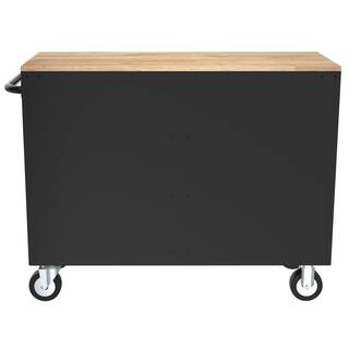 Husky 46 in. W x 18 in. D 9-Drawer Gloss Black Mobile Workbench Cabinet with Solid Wood Top H46X18MWC9BLK