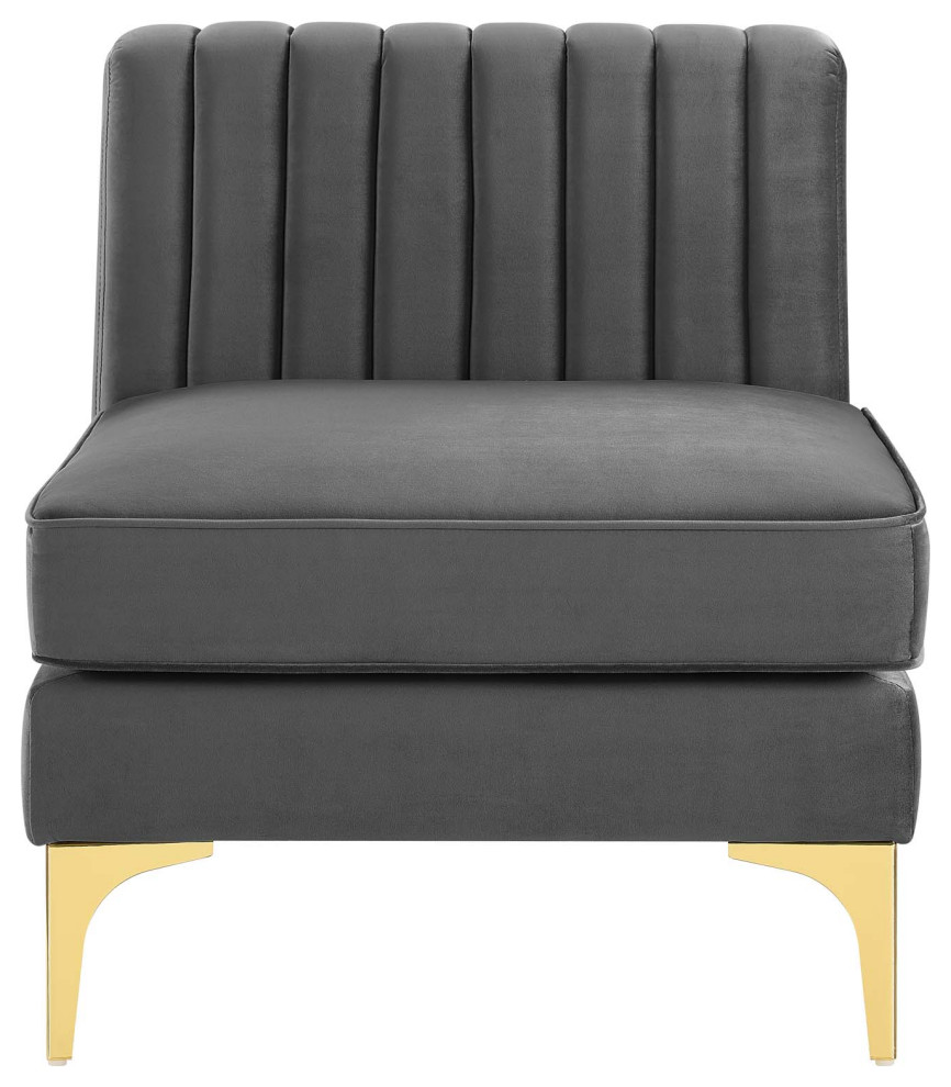 Tufted Sofa Middle Chair  Velvet  Gray  Modern  Living Lounge Hospitality   Midcentury   Armchairs And Accent Chairs   by House Bound  Houzz