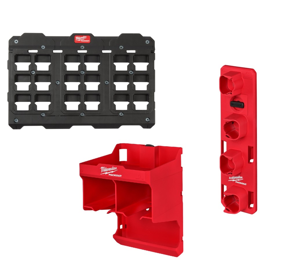 Milwaukee PACKOUT Large Wall Plate with Tool Station and M12 Battery Rack Bundle