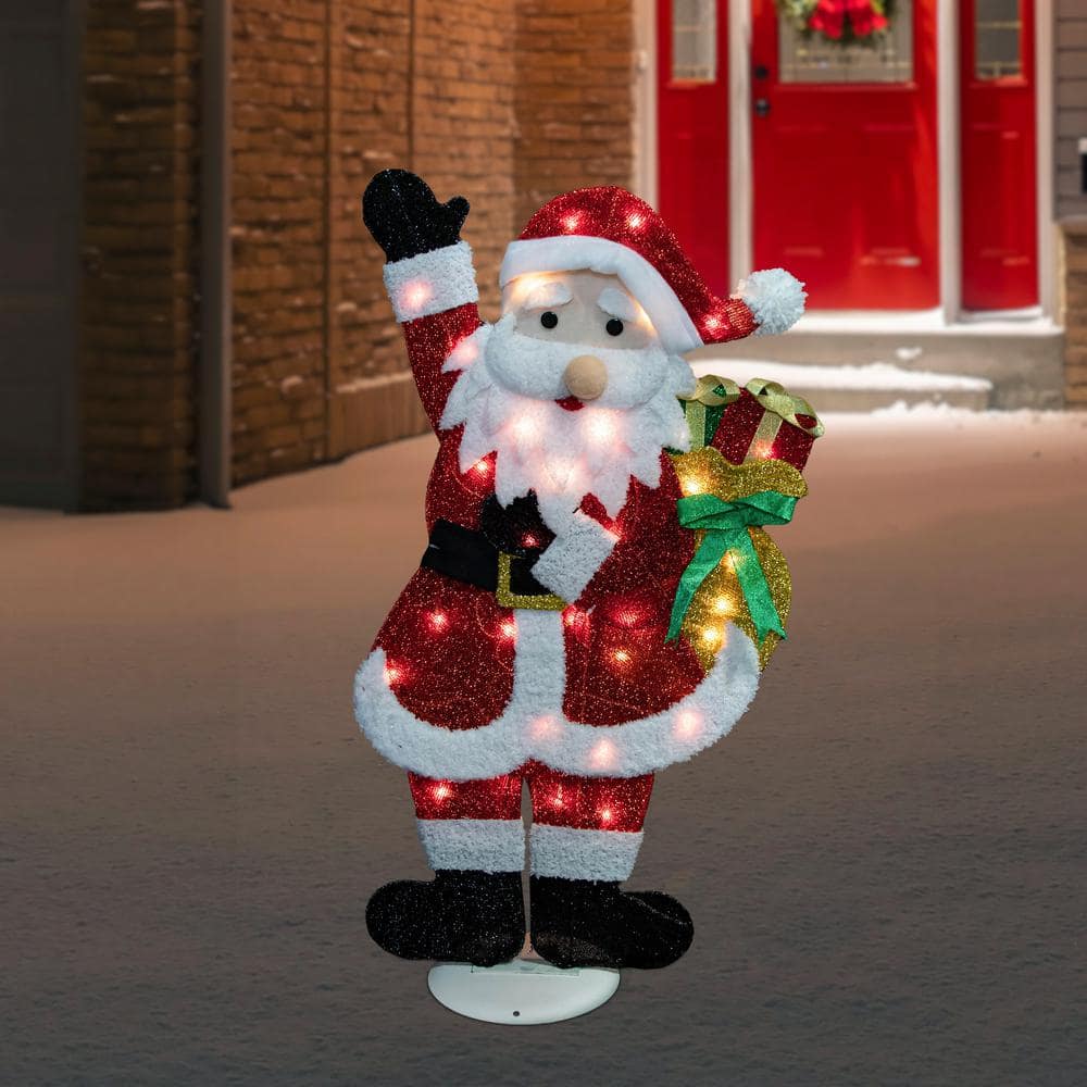 32 in. Red and White Lighted Waving Santa with Gifts Christmas Outdoor Decoration 31457981