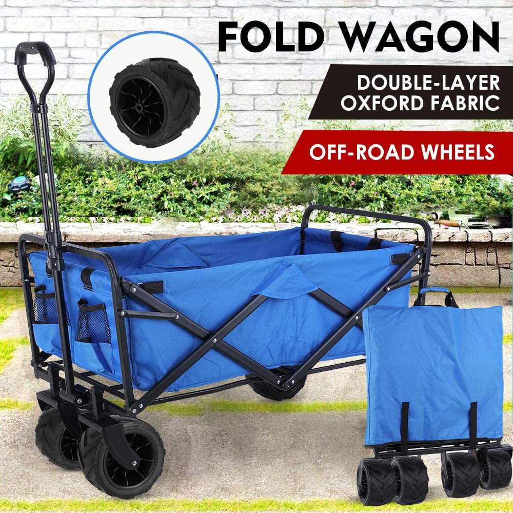 LAZY BUDDY Heavy Duty Beach Cart Collapsible Utility Wagon Garden Cart All Terrain Wheels - Blue