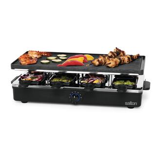 Salton 162 sq. in. Black Thermoplastic Smokeless 8-Person Party Grill and Raclette with Adjustable Temperature Control PG1645