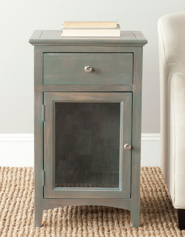 Keith One Drawer End Table With Glass Cabinet  Ash Gray   Farmhouse   Side Tables And End Tables   by Rustic Home Furniture Deco  Houzz