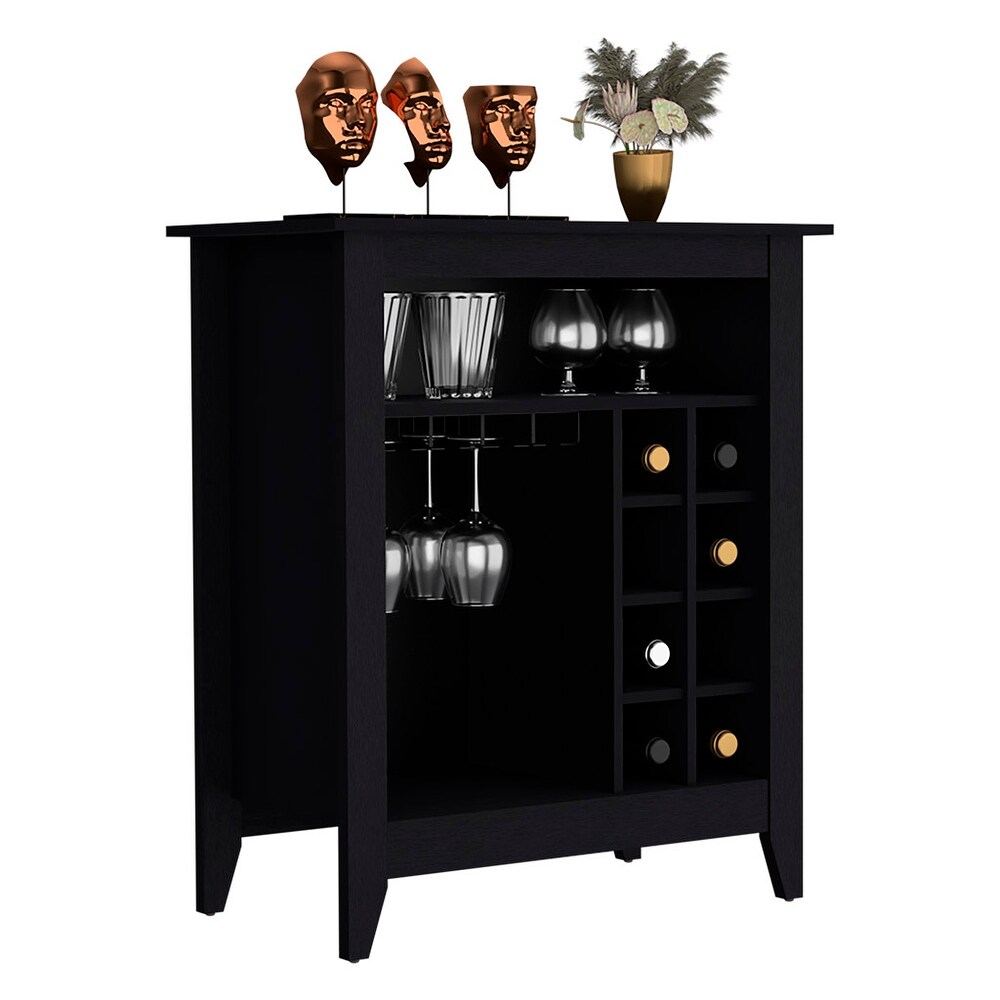 Bar Cabinet Castle  One Open Shelf  Six Wine Cubbies  Black Wengue Finish