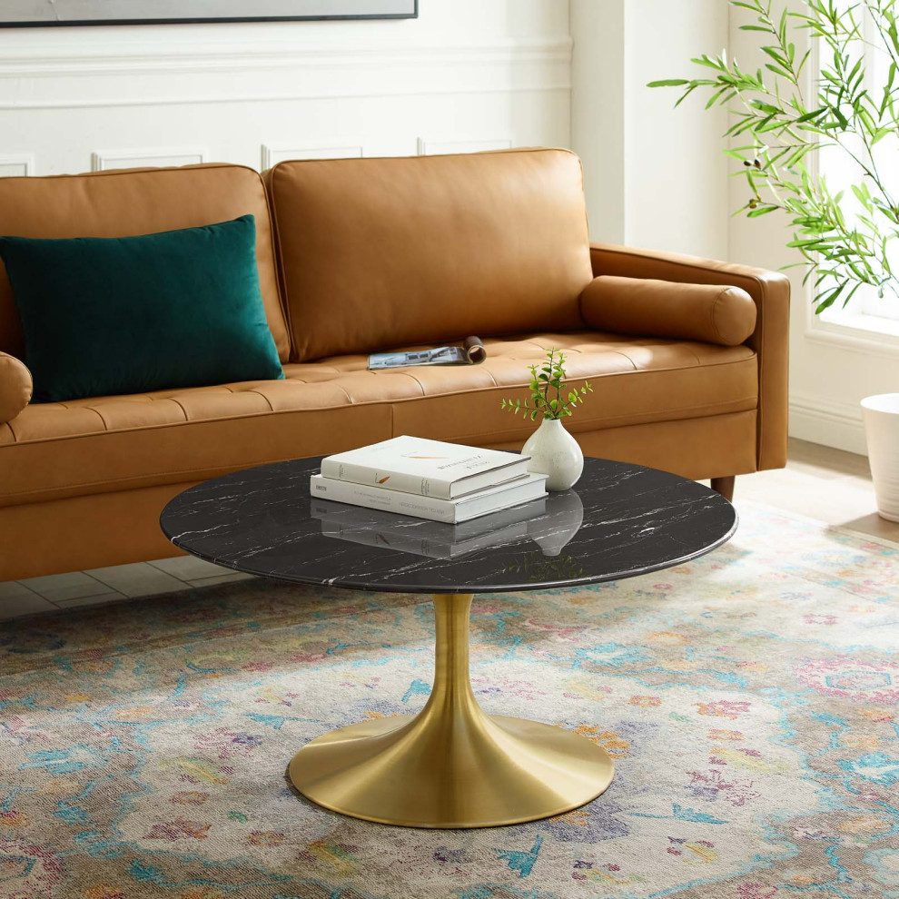 Coffee Table  Round  Artificial Marble  Metal  Gold Black  Modern  Lounge   Midcentury   Coffee Tables   by House Bound  Houzz