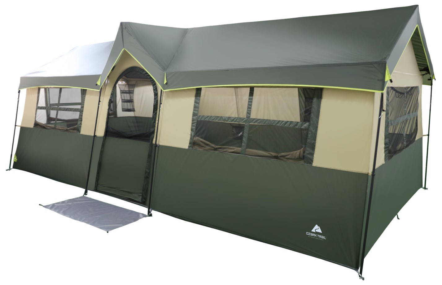 Ozark Trail Hazel Creek 12 Person Cabin Tent， 3 Rooms， Green