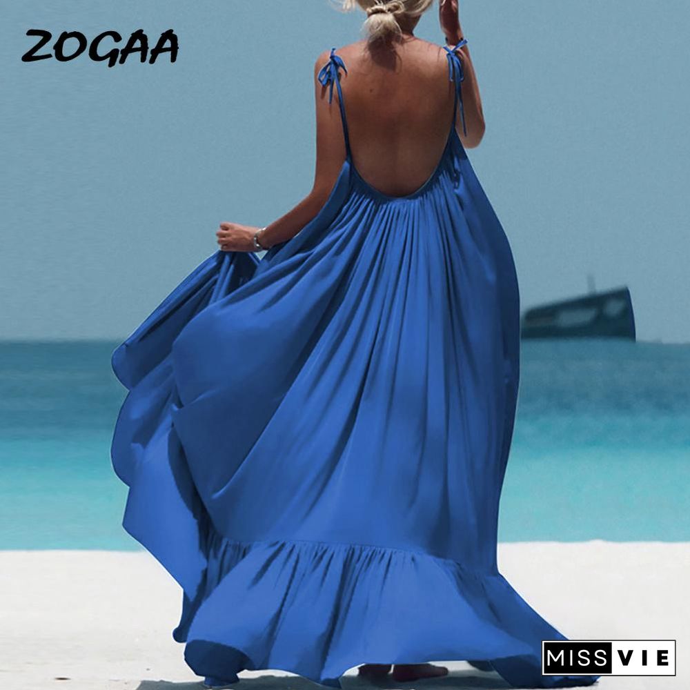 ZOGAA Boho Maxi Dress Women Spaghetti Strap Backless Long Dress Sexy Summer Party Bohemian Beach Dresses Vestidos Robe Femme