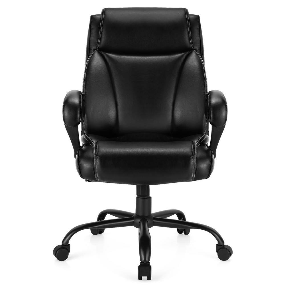 Costway Black 400 lbs. Big and Tall Leather Office Chair Adjustable High Back Task Chair HW66728