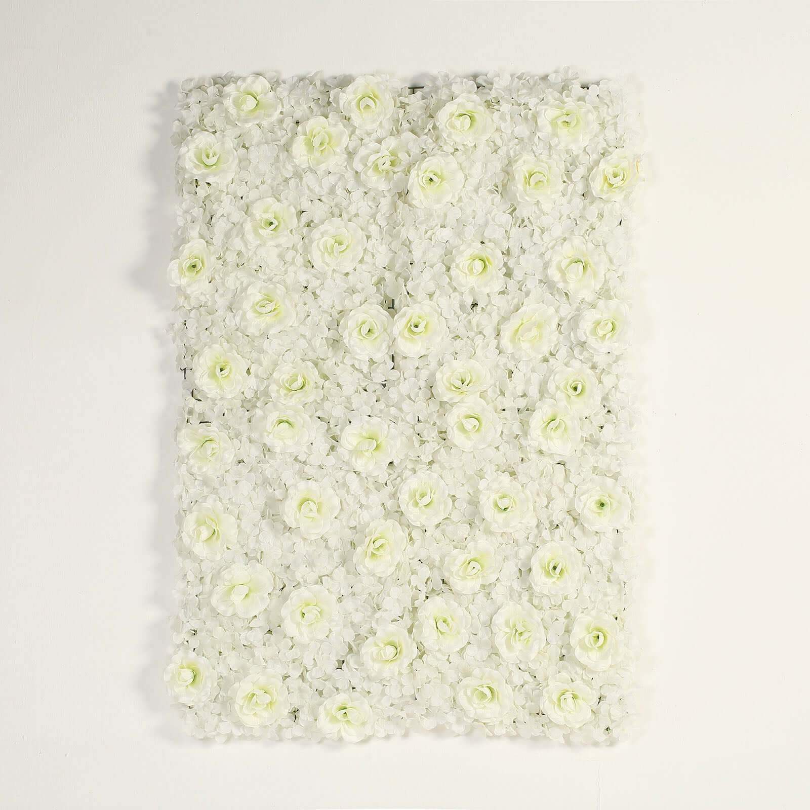 Cream 3D Silk Rose and Hydrangea Flower Wall Mat Backdrop - 4 Artificial Panels 11 Sq ft.