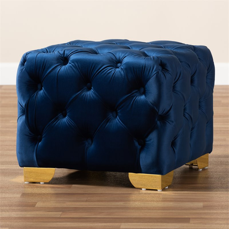 Baxton Studio Avara Modern Tufted Velvet Ottoman in Royal Blue and Gold   Contemporary   Footstools And Ottomans   by Homesquare  Houzz