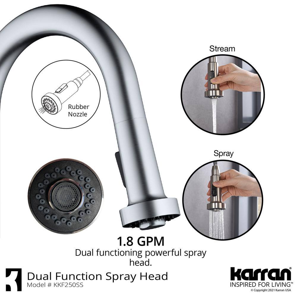 Karran Dockton Single Handle Pull Down Sprayer Kitchen Faucet in Stainless Steel KKF250SS