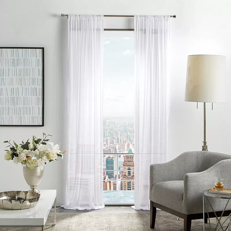 Martha Stewart Glacier Sheer Poletop 2 Window Curtain Panels