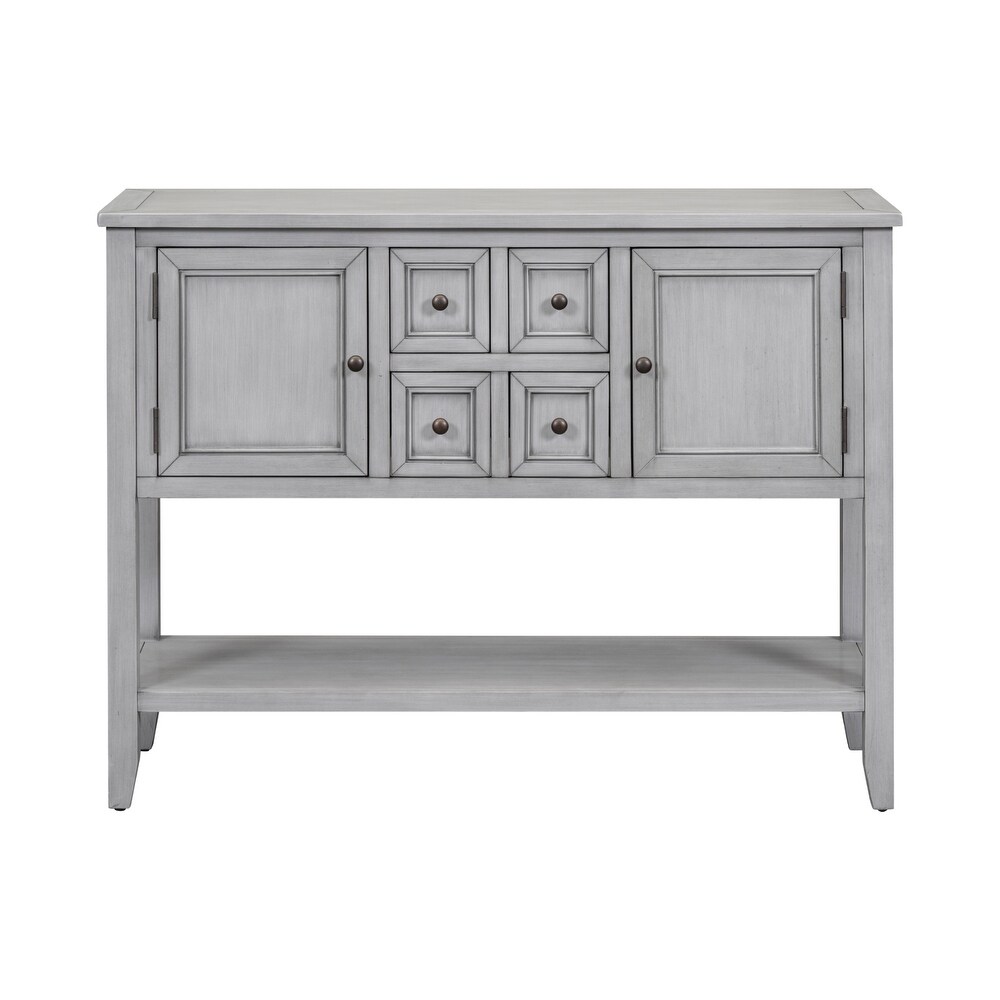 Antique Gray Wood 4 drawer Buffet Sideboard Console Table with Bottom Shelf