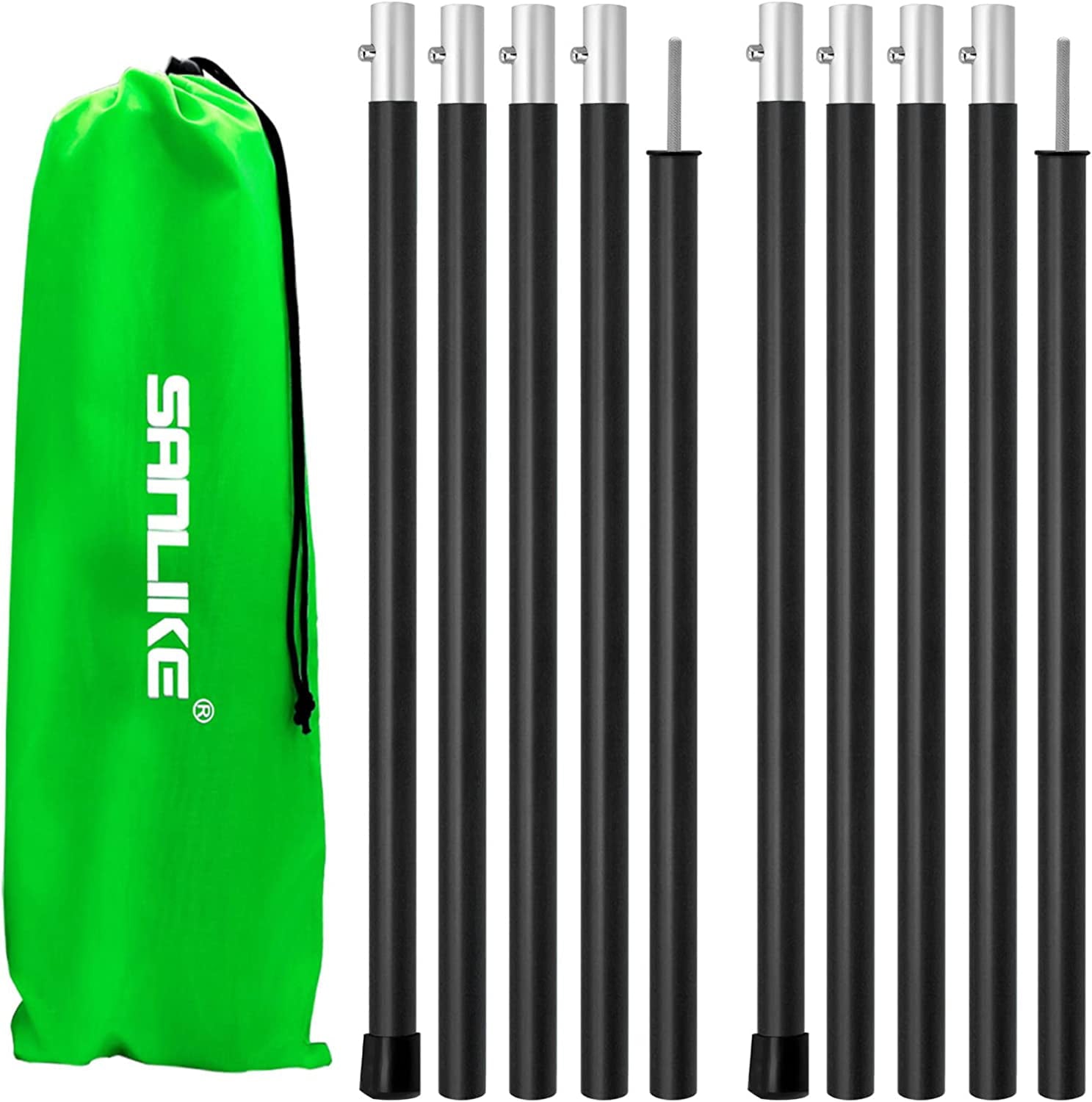 SAN LIKE Tent Poles Telescoping Tarp Poles 75 inches Aluminum Tent Pole for Tarp Easy Adjustable Camping Tarp Poles ，Set of 2 for Camping Hiking Halloween Christmas Gifts(5 SectionsandBlack)