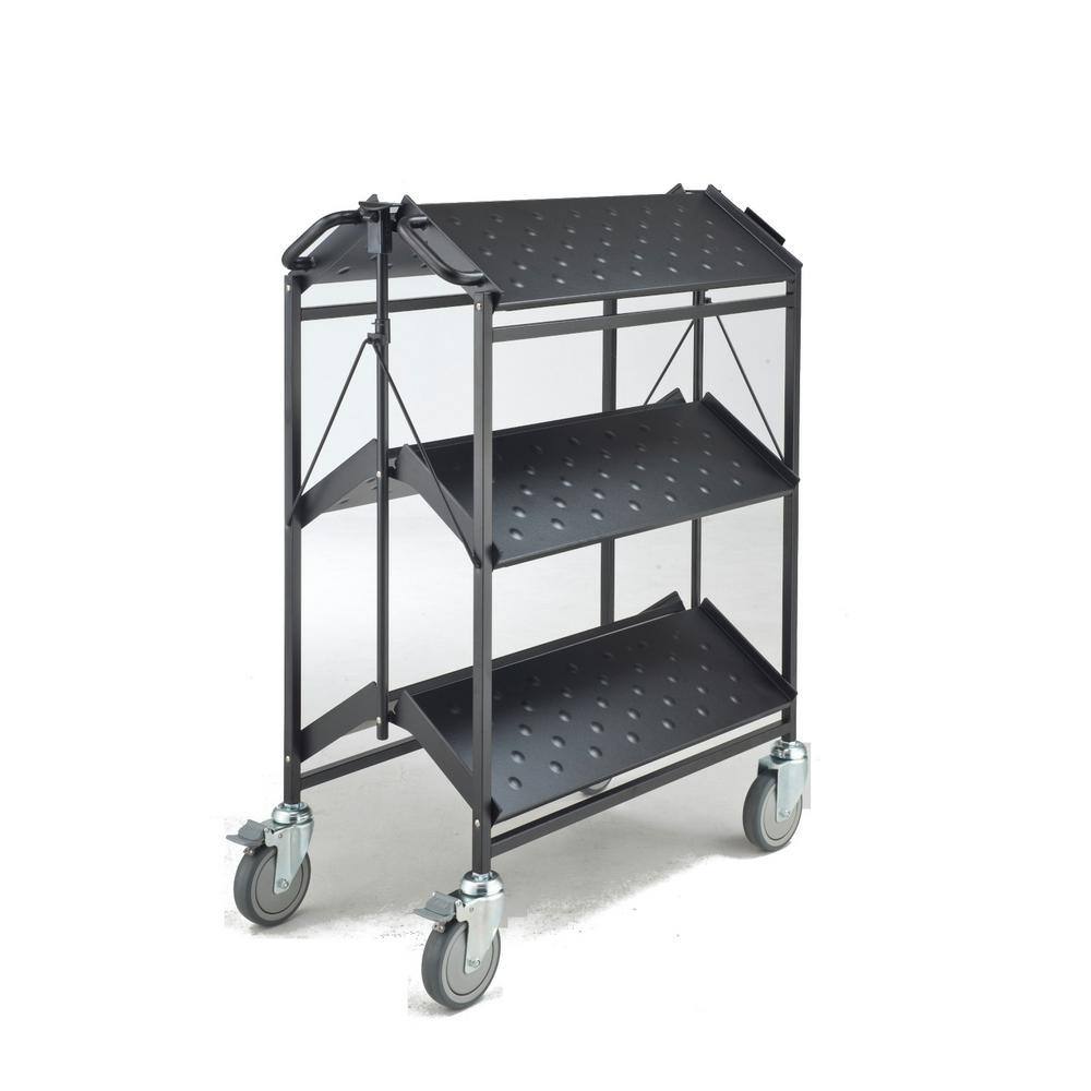 Master Grade Folding Master Busing Cart 3-Shelf Black 550 lbs. Cap with 5 in. Swivel Caster 32 in. L x 17.5 in W x 36 in. H BC-2000H