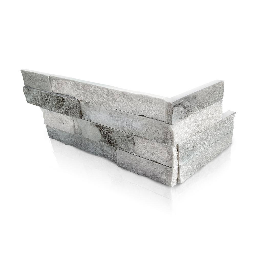 Prestige Stone  Granite Alaska White 6 x 16 x 8 in. Natural Stacked Stone Veneer Corner Siding ExteriorInterior Wall Tile (2-Box12.84 sq ft) TSAL-C-2