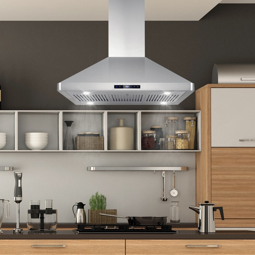 Cosmo 36 in. Ductless Island Mount Range Hood in Stainless Steel with LED Lighting  Permanent Filters