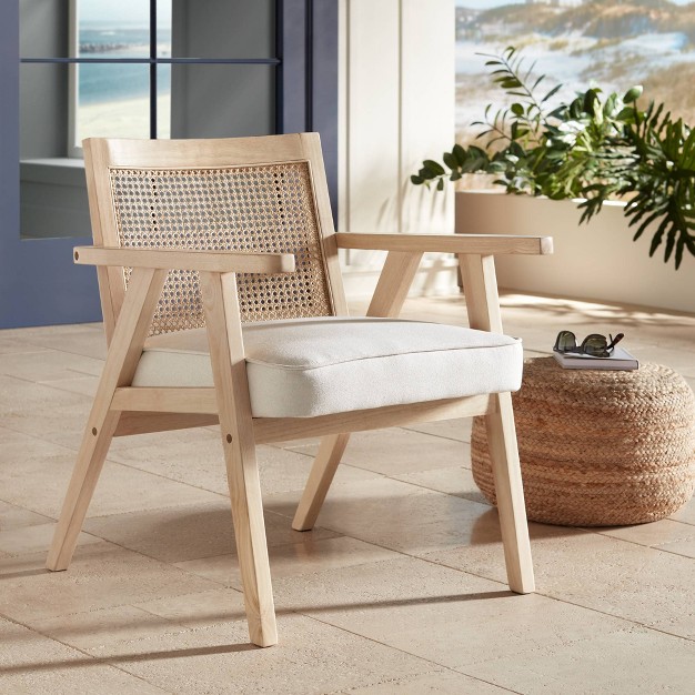 55 Downing Street Zuma Beige Fabric Rattan Accent Chair