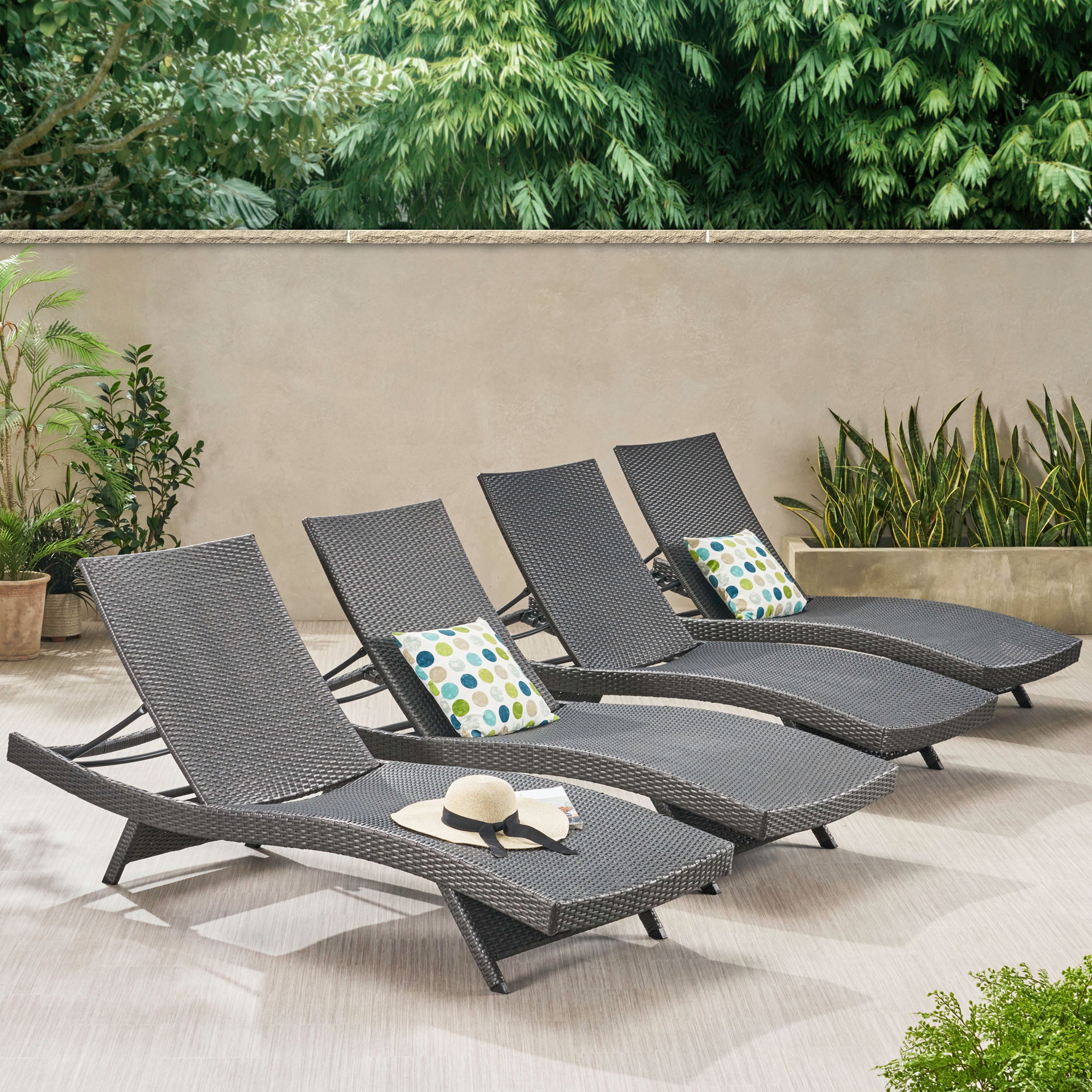 Olivia Grey Outdoor Wicker Chaise Lounge Adjustable (Set of 4)