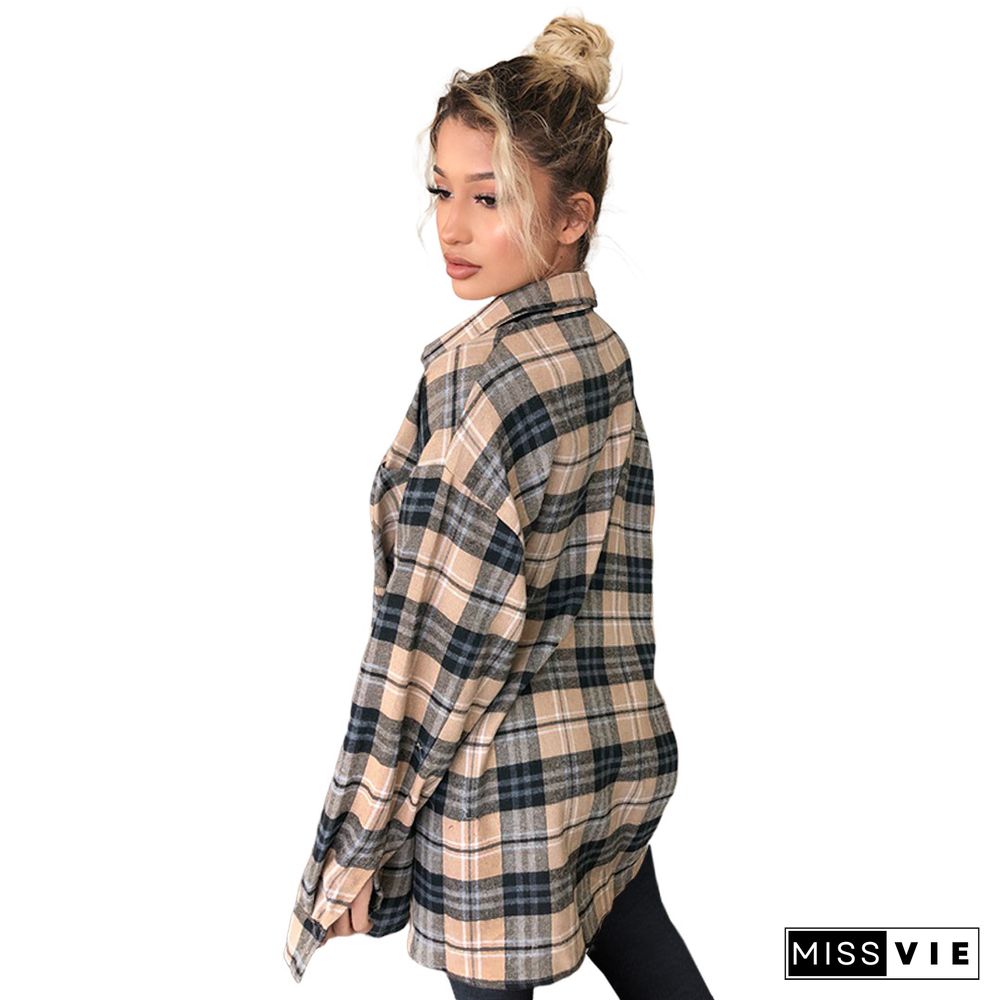 Cotton Long Sleeve Single-breasted Plaid Shirt