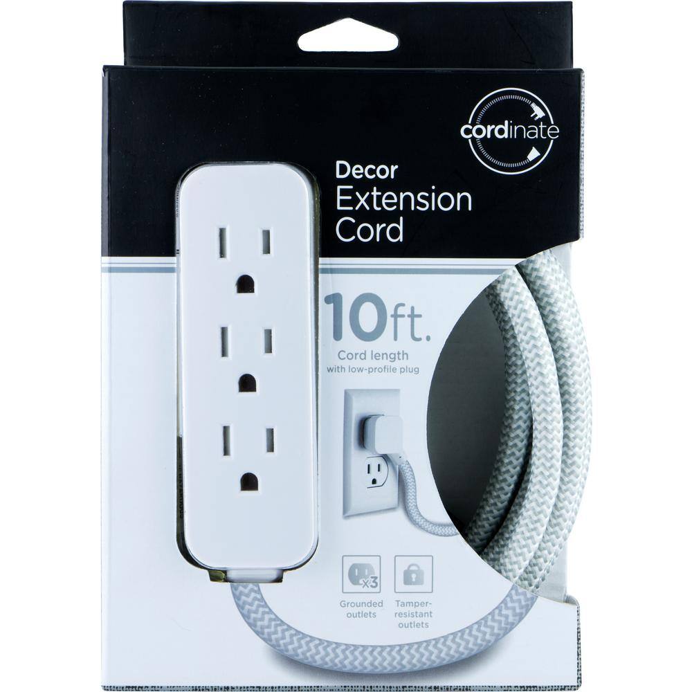 GE 10 ft. 163 Designer 3-Outlet Extension Cord with Low-Profile Flat Plug White 37592