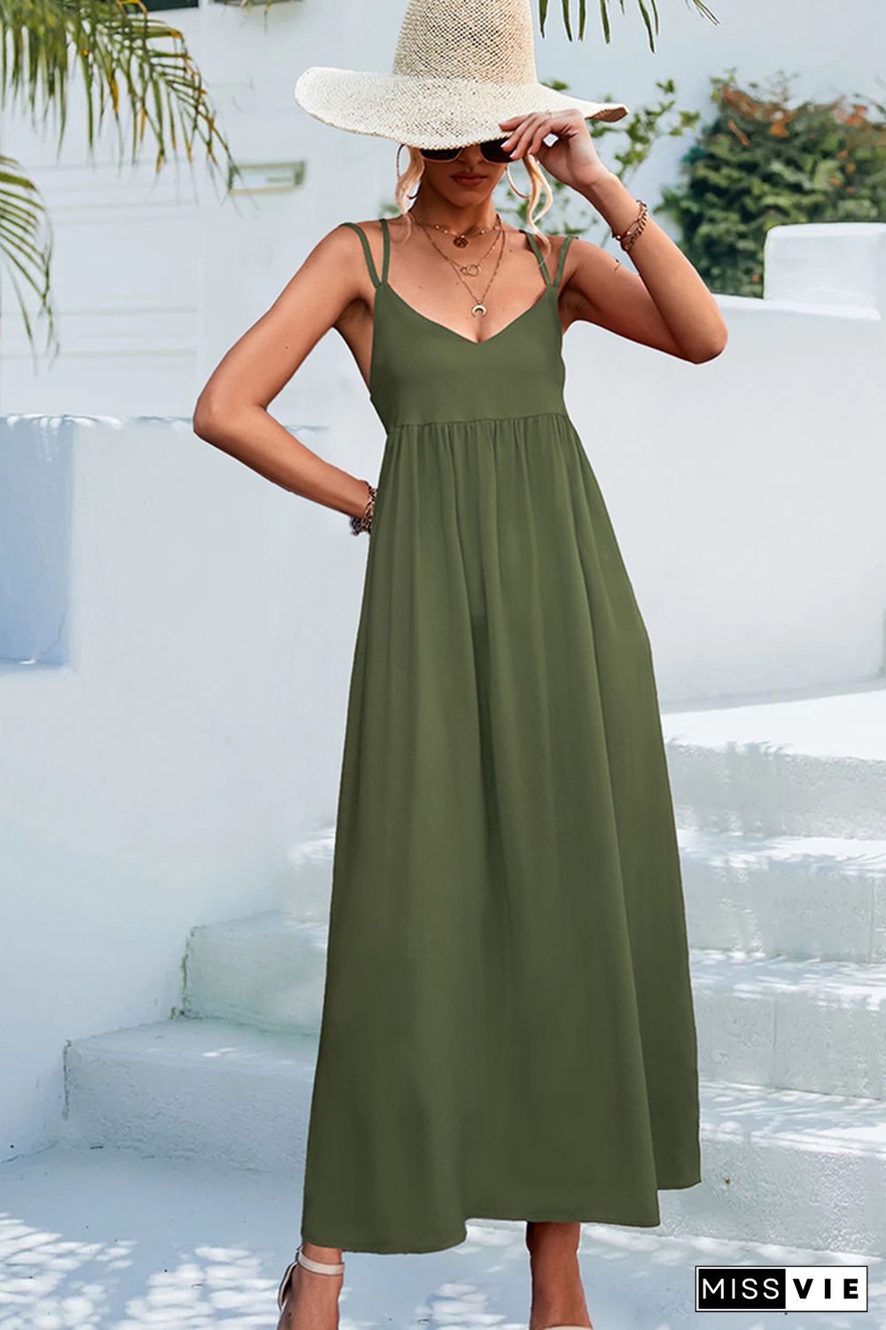 Crisscross Straps Plain Long Maxi Dress